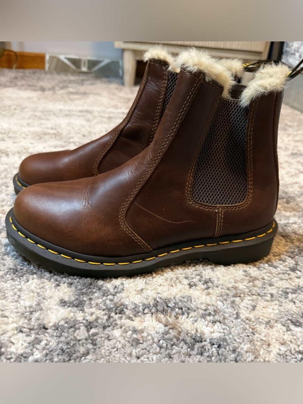 Dr. Martens Brown Leather Chelsea Boots with Shearling Trim - Picture 3 of 9